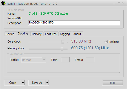 ATi Radeon BIOS Tuner (RaBiT) 2.2.1 - редактор BIOS для видеокарт семейства Radeon